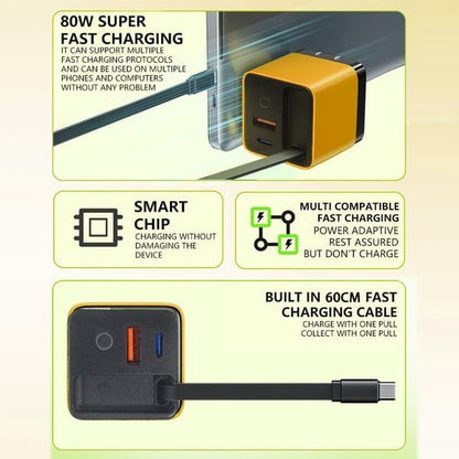 3 in 1 Charger Retractable 80W MAX Fast