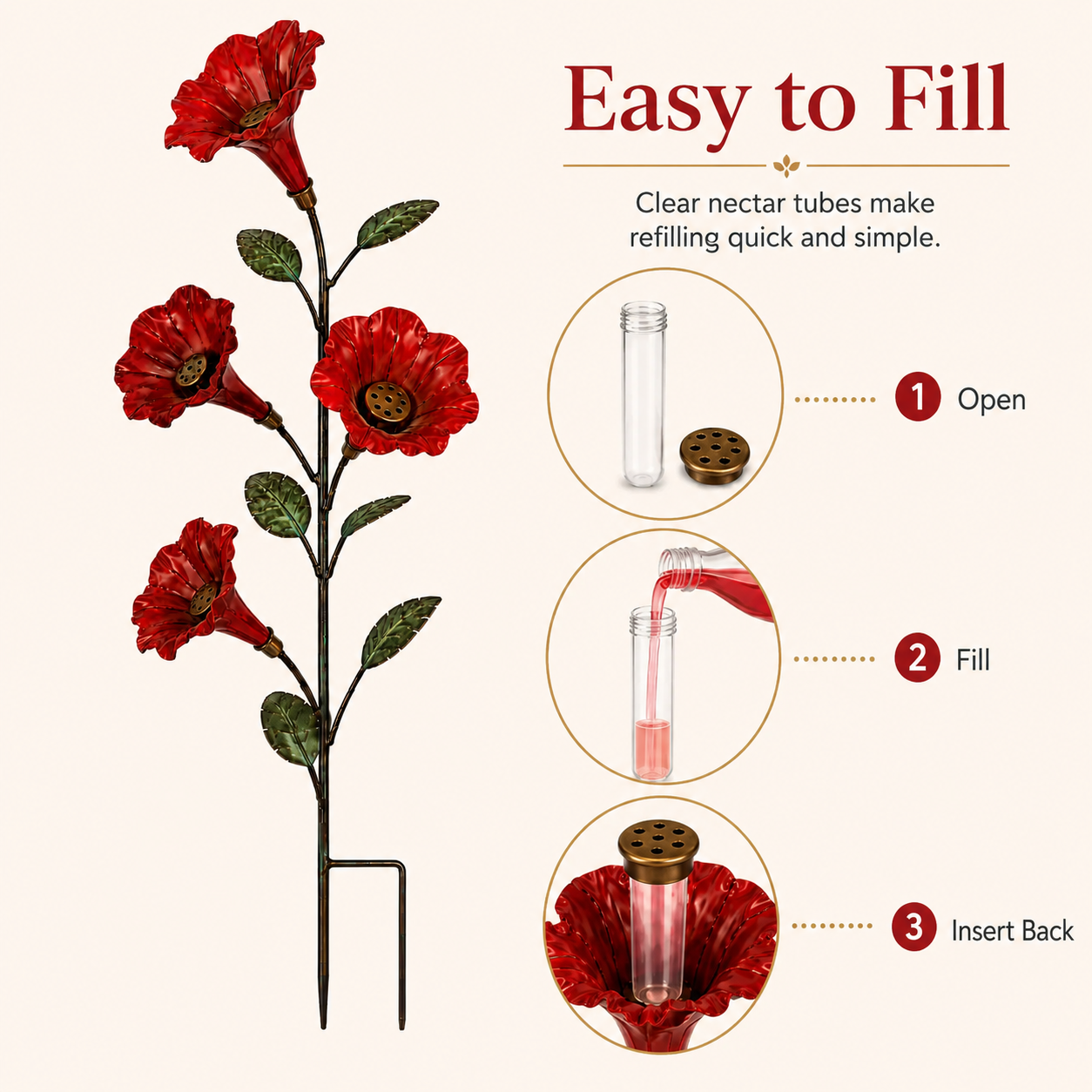 Vintage 4-Flower Hummingbird Feeder Garden Stake