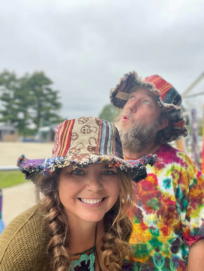 🎩Patchwork Multicolored Mushroom Hemp Hat with Hidden Pocket Fedorahats