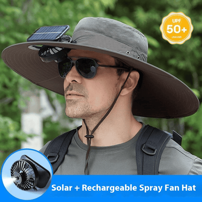 Wide Brim Solar Fan Outdoor Fishing Hat-Solar & USB Charging