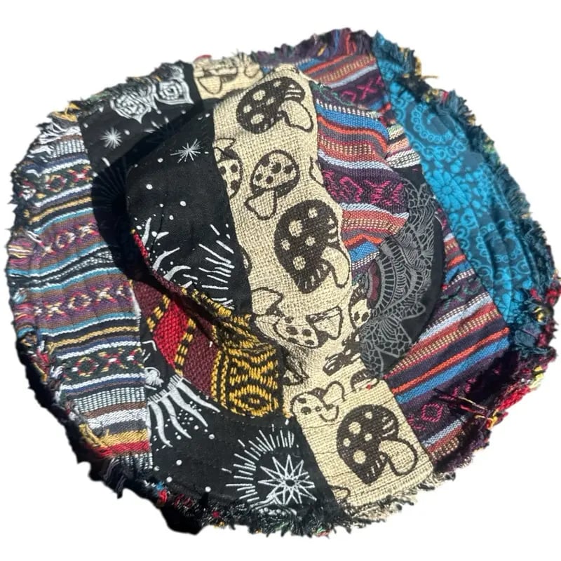 🎩Patchwork Multicolored Mushroom Hemp Hat with Hidden Pocket Fedorahats