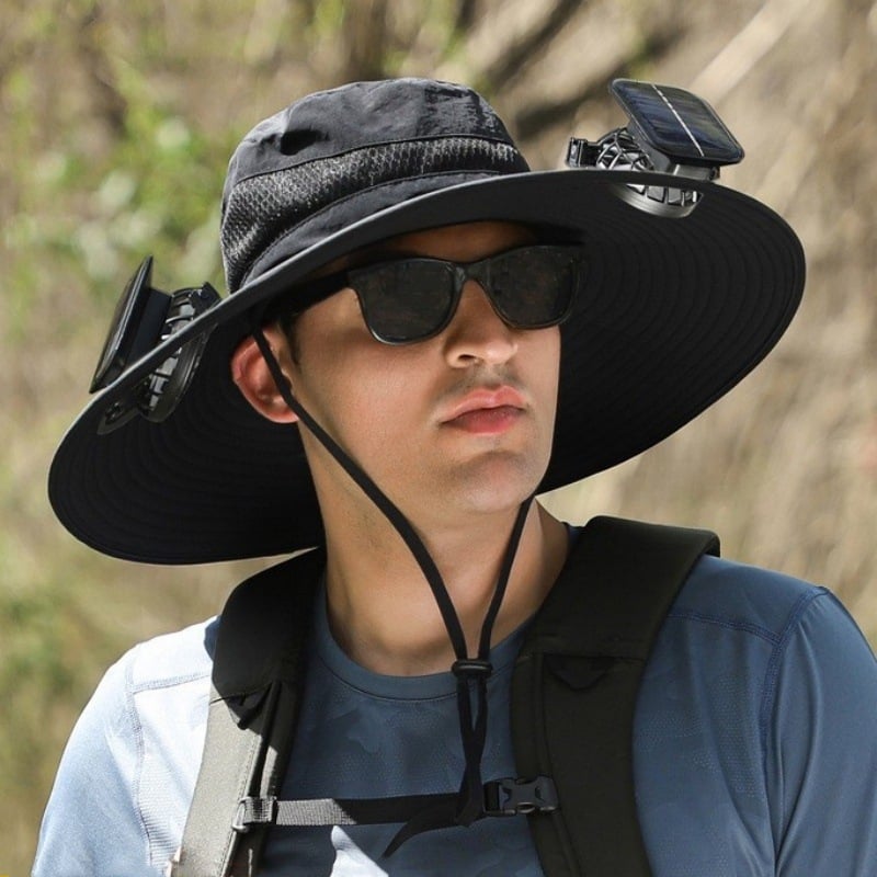 🔥Father's Day Sale- Wide Brim Solar Fan Outdoor Fishing Hat-Solar & USB Charging