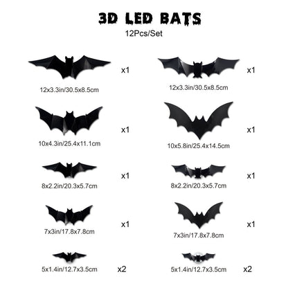 🎁3D Bat Design LED Decoration（1 Set 12 Pcs）