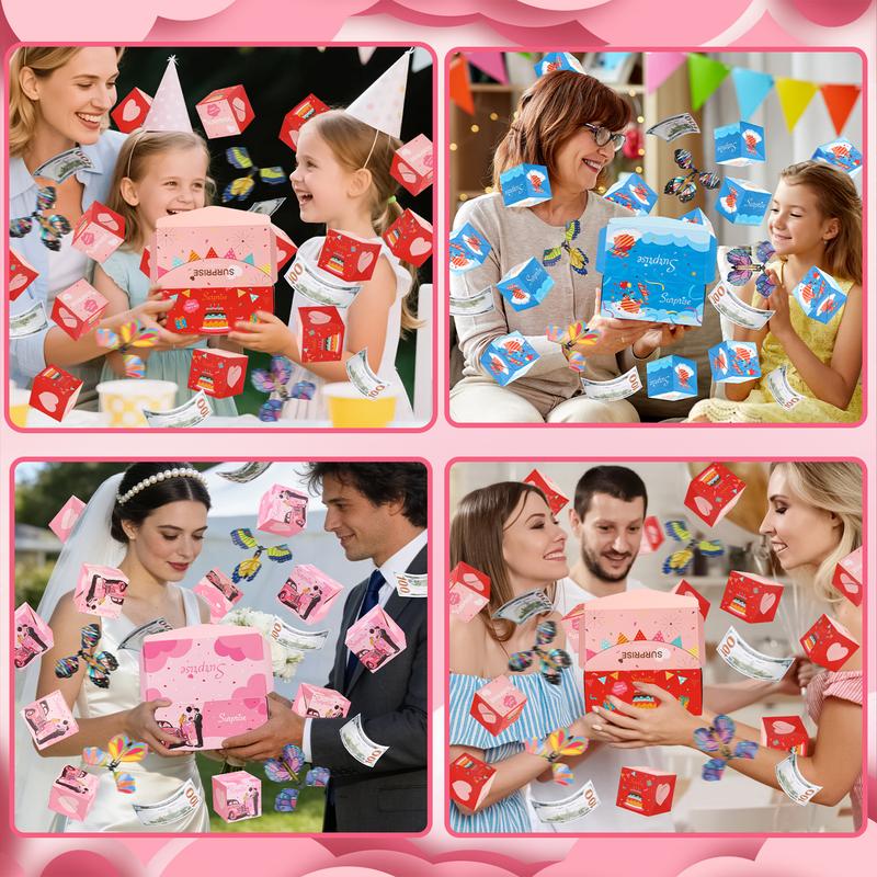 20 Bounces Surprise Gift Box with Flying Butterfly Toys Explosion Unique Folding Bouncing Red Envelope Cash Box