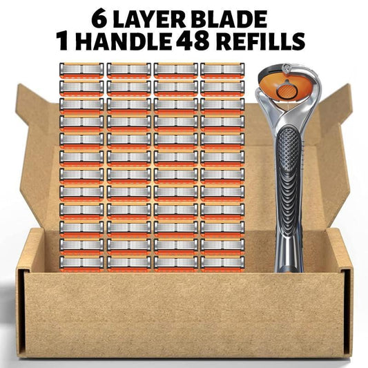 48 Sets Of Men's Shaving Blade Replacement Kits, Including Free Handles And Storage Boxes