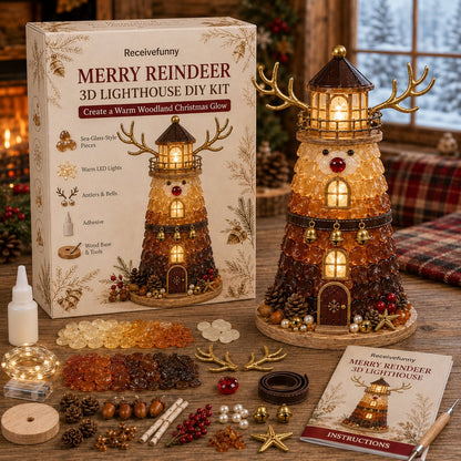 🎅 2026 Christmas Gift --🎄Beginner-Friendly DIY Lighted Christmas Character Sea Glass-Style Lighthouse Kit Collection | Complete Kit with Sea Glass-Style Pieces, LED Lights & Step-by-Step Guide Included 💕