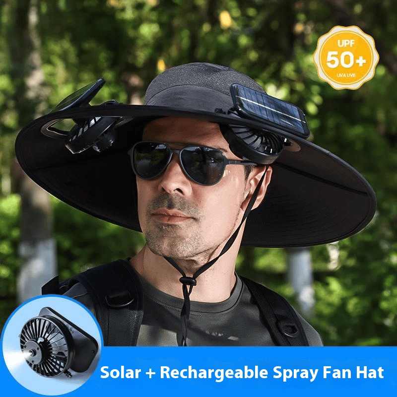 Wide Brim Solar Fan Outdoor Fishing Hat-Solar & USB Charging