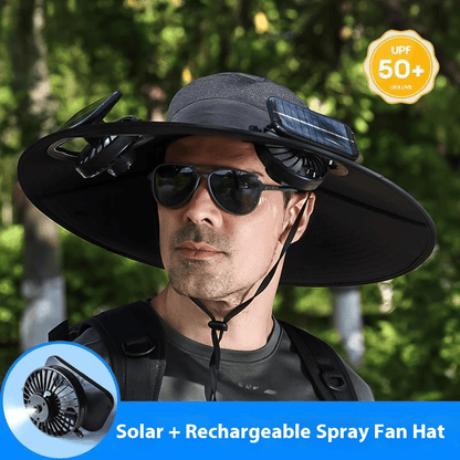Wide Brim Solar Fan Outdoor Fishing Hat-Solar & USB Charging