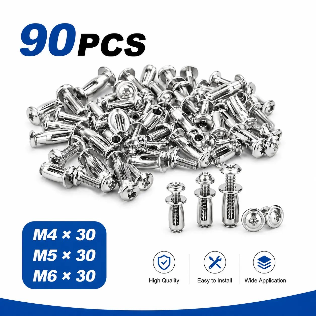 🔩 30PCS/90PCS Button Rivet Locking Nuts Set