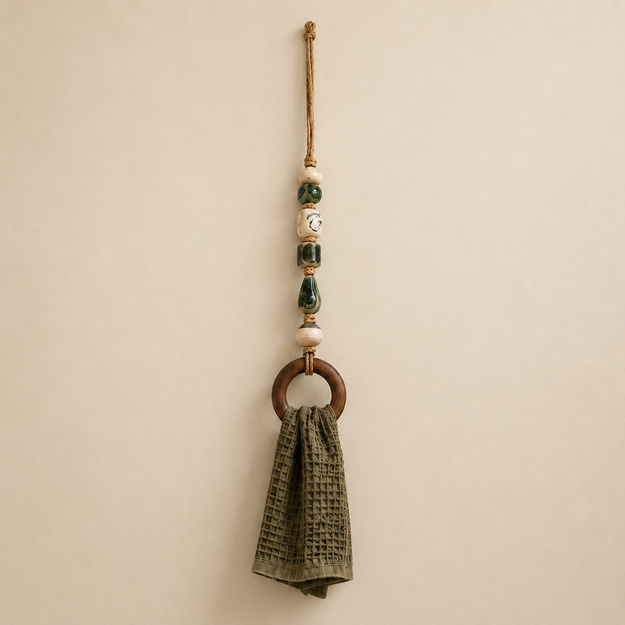 Decorative Beaded Towel Hanger with Wooden Ring