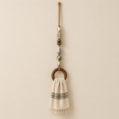 Decorative Beaded Towel Hanger with Wooden Ring