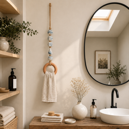 Decorative Beaded Towel Hanger with Wooden Ring