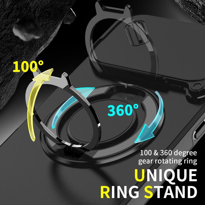 Military-Grade Shockproof Magnetic Case with Camera Slide & 360° Kickstand Ring