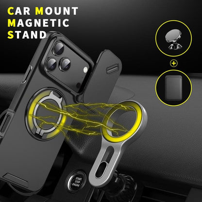 Military-Grade Shockproof Magnetic Case with Camera Slide & 360° Kickstand Ring