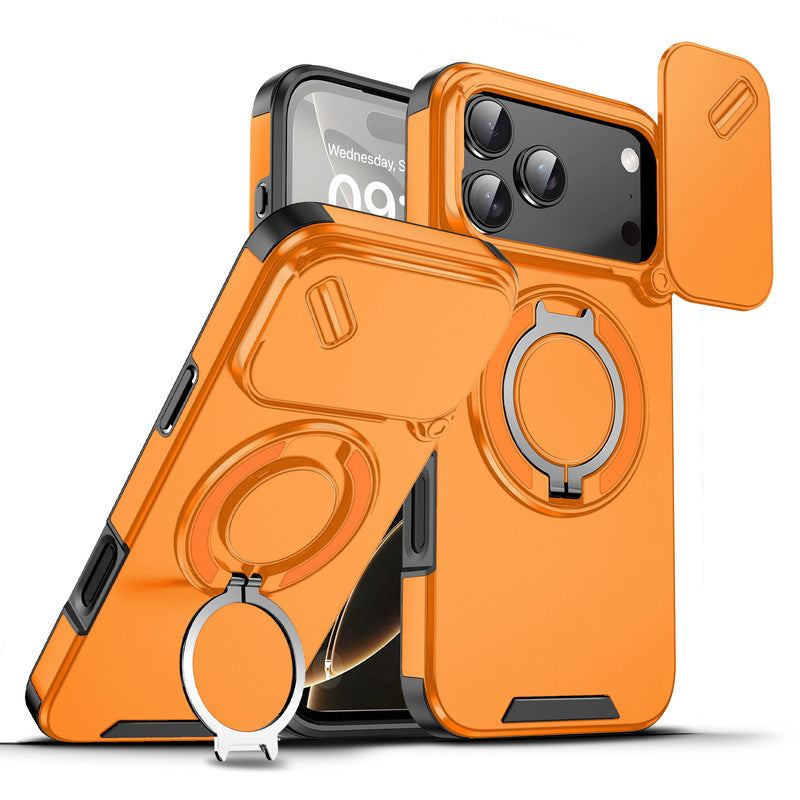 Military-Grade Shockproof Magnetic Case with Camera Slide & 360° Kickstand Ring