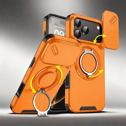 Military-Grade Shockproof Magnetic Case with Camera Slide & 360° Kickstand Ring
