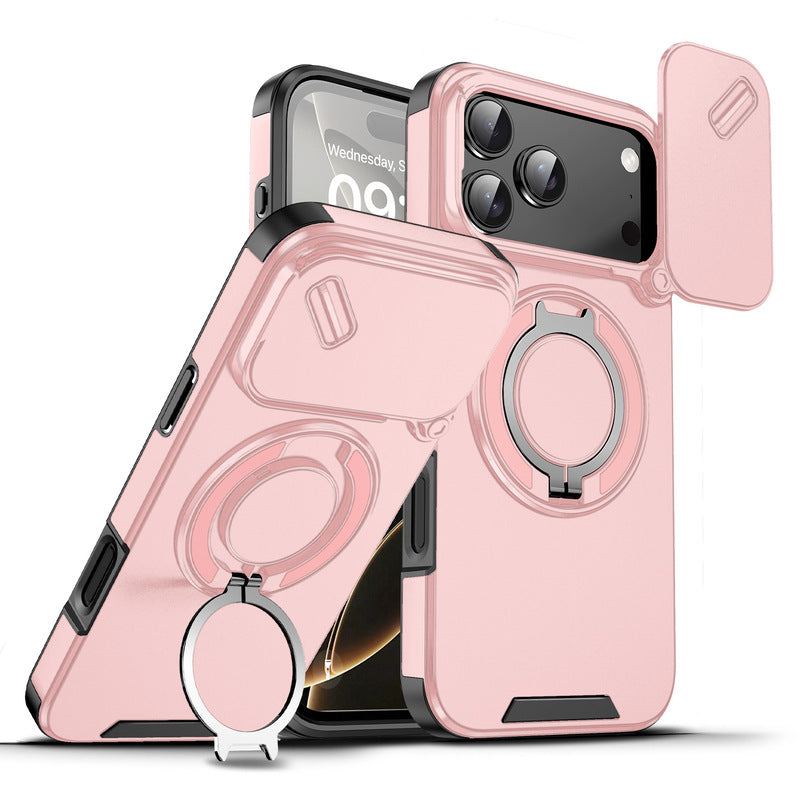 Military-Grade Shockproof Magnetic Case with Camera Slide & 360° Kickstand Ring