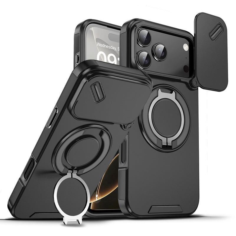 Military-Grade Shockproof Magnetic Case with Camera Slide & 360° Kickstand Ring