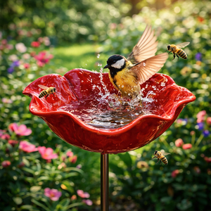 🐦 Handmade Metal Flower Garden Stake – Bird Bath & Outdoor Decor for Nature Lovers 🌸