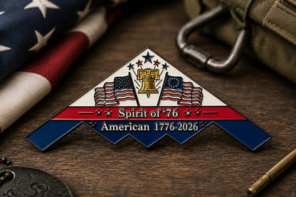 Spirit of ’76 B-2 Stealth Bomber Challenge badge – 250th Anniversary Patriotic Collectible