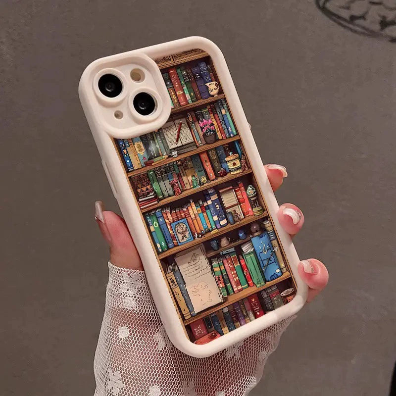 Cartoon Bookshelf Pattern Shockproof Non Slip Military-Grade Protective Silicone Cover