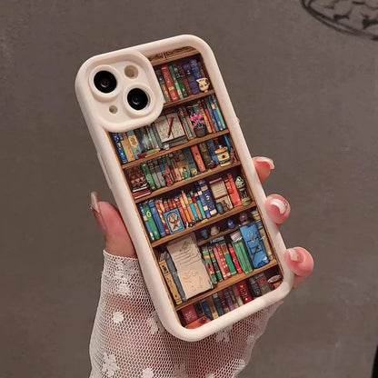 Cartoon Bookshelf Pattern Shockproof Non Slip Military-Grade Protective Silicone Cover