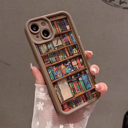 Cartoon Bookshelf Pattern Shockproof Non Slip Military-Grade Protective Silicone Cover