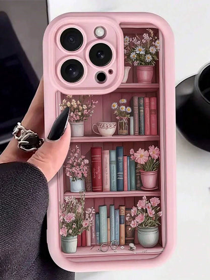 Cartoon Bookshelf Pattern Shockproof Non Slip Military-Grade Protective Silicone Cover