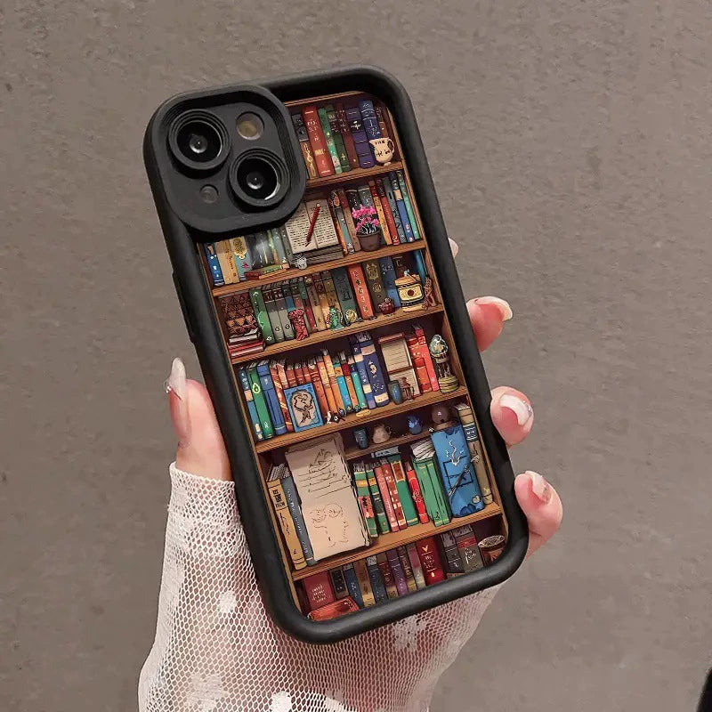 Cartoon Bookshelf Pattern Shockproof Non Slip Military-Grade Protective Silicone Cover