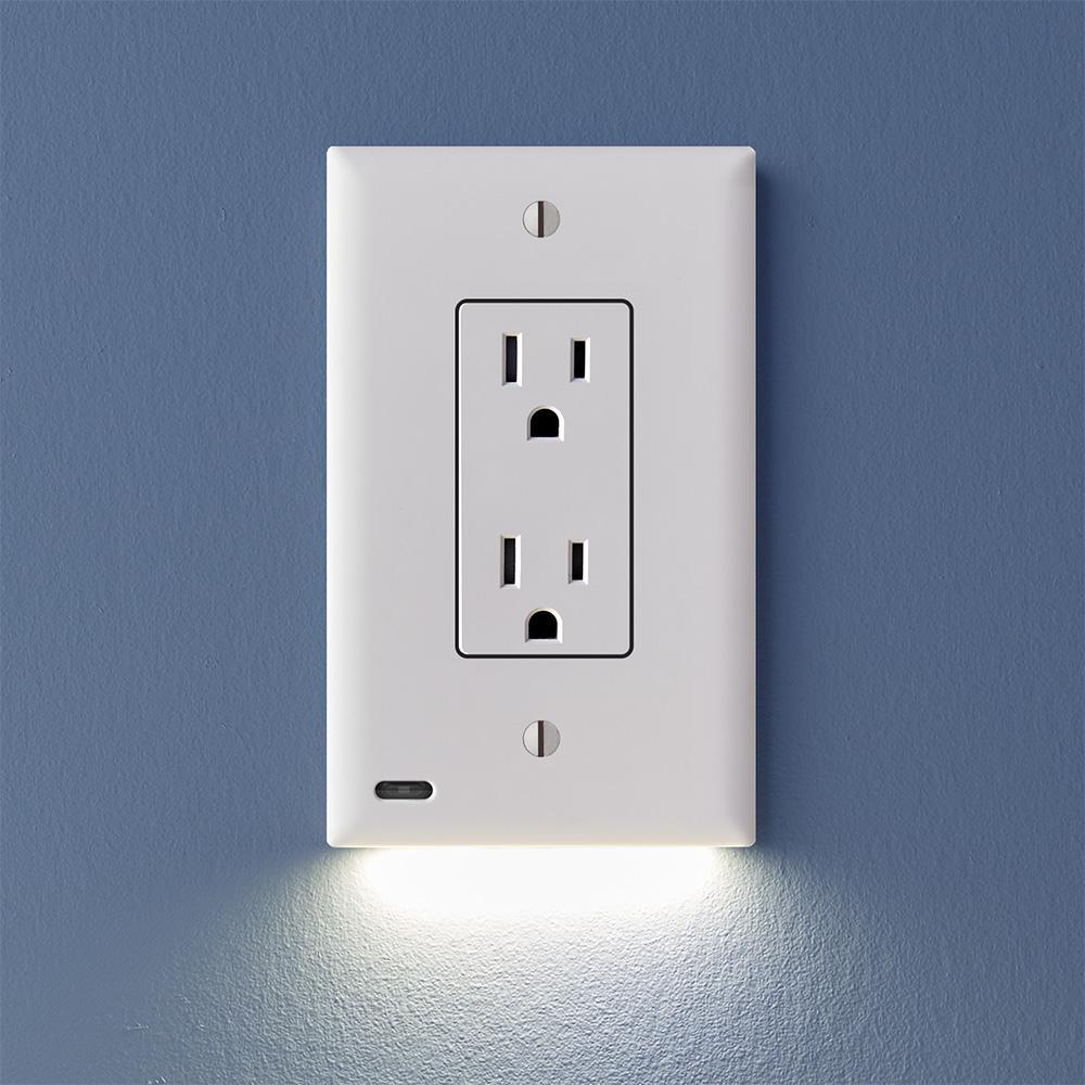 OUTLET WALL PLATE WITH LED NIGHT LIGHTS-NO BATTERIES OR WIRES [UL FCC CSA CERTIFIED] 1 Set ( 2 PCS )