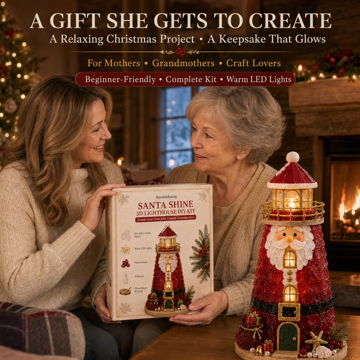 🎅 2026 Christmas Gift --🎄Beginner-Friendly DIY Lighted Christmas Character Sea Glass-Style Lighthouse Kit Collection | Complete Kit with Sea Glass-Style Pieces, LED Lights & Step-by-Step Guide Included 💕