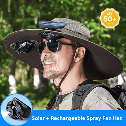 Wide Brim Solar Fan Outdoor Fishing Hat-Solar & USB Charging