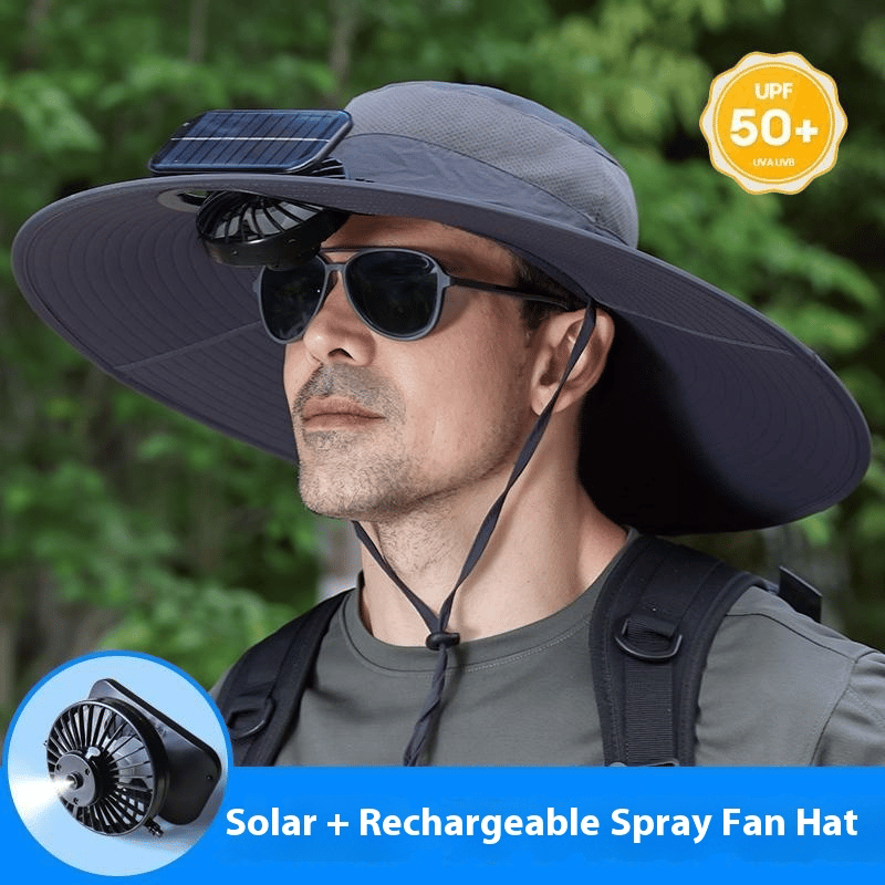 Wide Brim Solar Fan Outdoor Fishing Hat-Solar & USB Charging