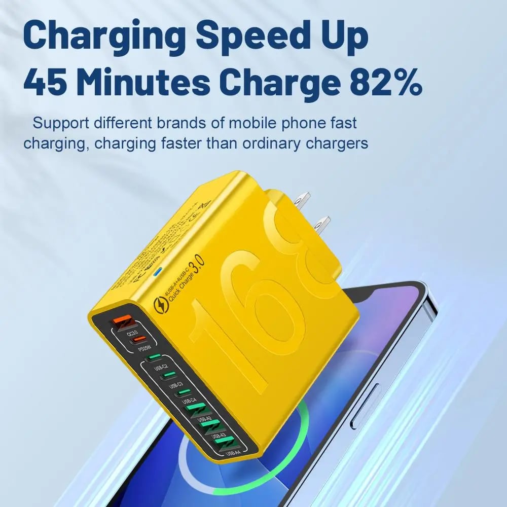 8-Port Smart USB-C & USB-A Fast Charging Hub for Phones & Tablets