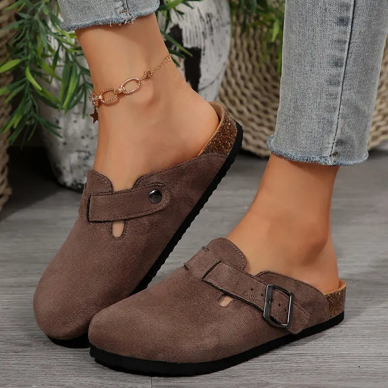 Women's Comfortable Slippers Suede Leather Cork Footbed