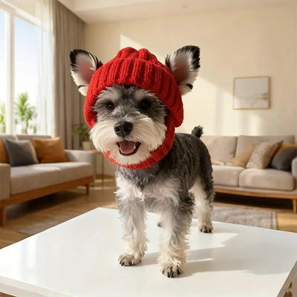 🔥🐾Red Wool Knit Dog Beanie with Ear Flaps – Warm Winter Hat