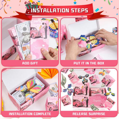 20 Bounces Surprise Gift Box with Flying Butterfly Toys Explosion Unique Folding Bouncing Red Envelope Cash Box