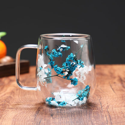 🎄🌸Transparent Double Glass Flower Tea Cup