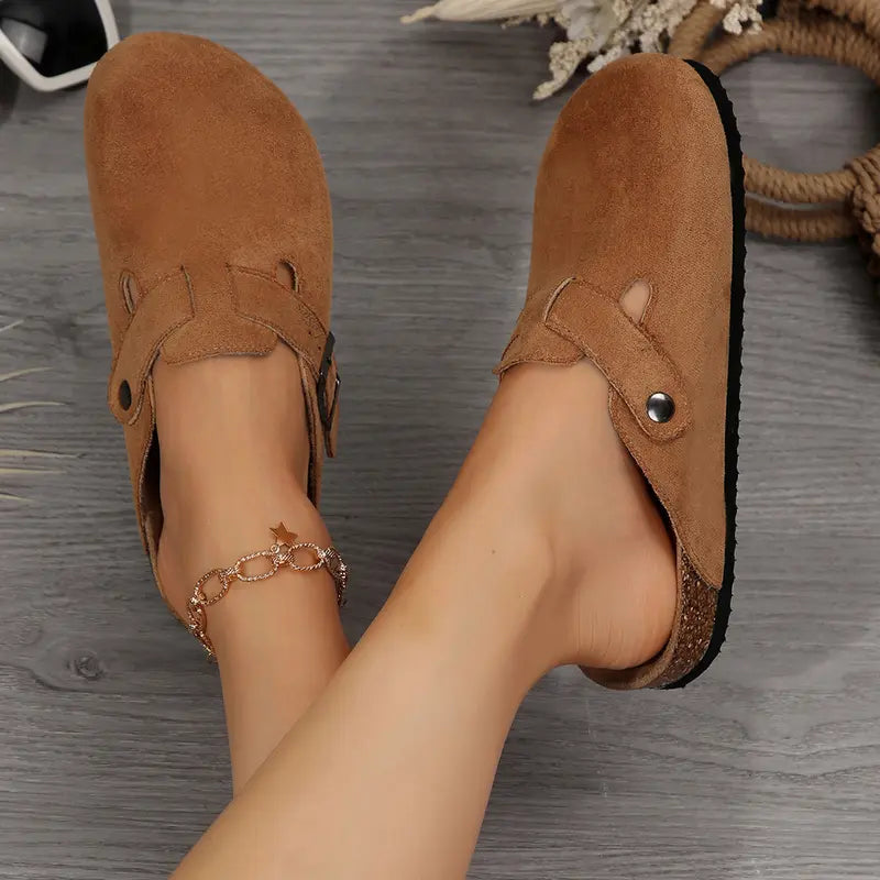 Women's Comfortable Slippers Suede Leather Cork Footbed