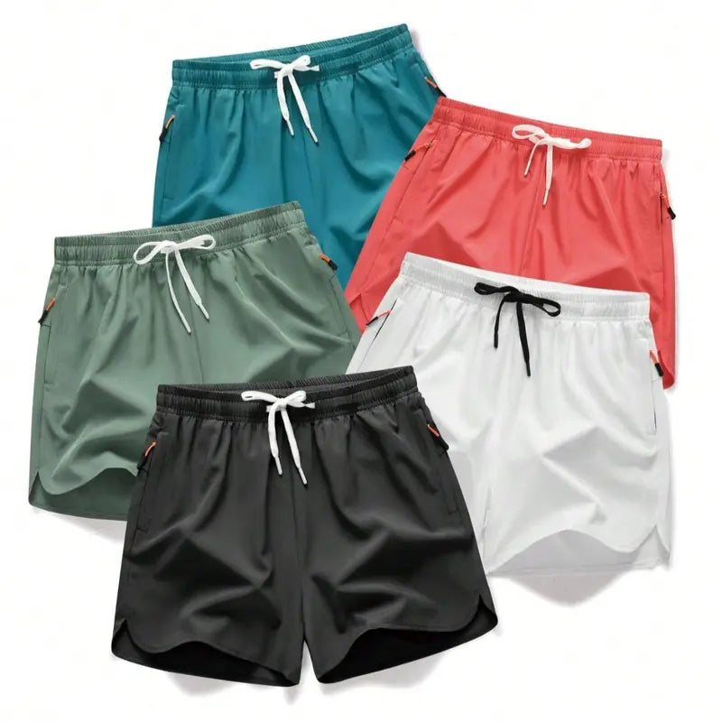 🔥5-piece set Men's Drawstring Zipper Pocket Shorts, Casual ElasticWaist Beach Shorts for Summer