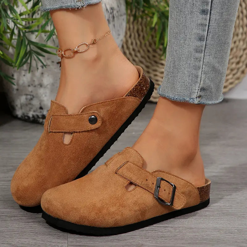 Women's Comfortable Slippers Suede Leather Cork Footbed