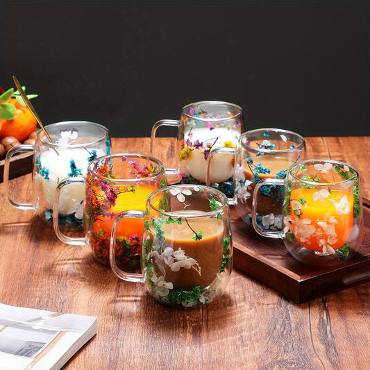 🎄🌸Transparent Double Glass Flower Tea Cup