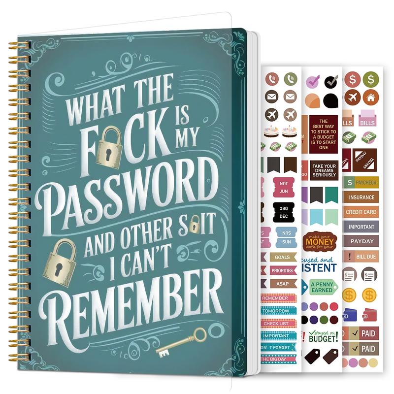 🔥 📅Funny Password Notebook - Spiral Bound with Lock Icons & Funny Security Phrases✍️