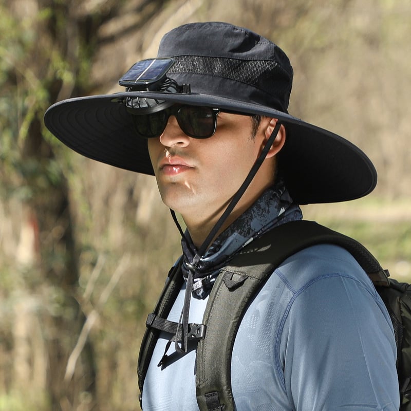 🔥Father's Day Sale- Wide Brim Solar Fan Outdoor Fishing Hat-Solar & USB Charging