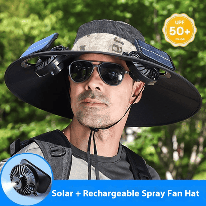 Wide Brim Solar Fan Outdoor Fishing Hat-Solar & USB Charging