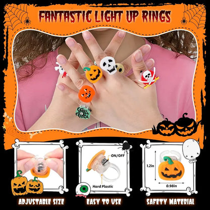 🔥 Halloween 50Pcs LED glowing ring(Featuring 18 creepy-cute shapes)