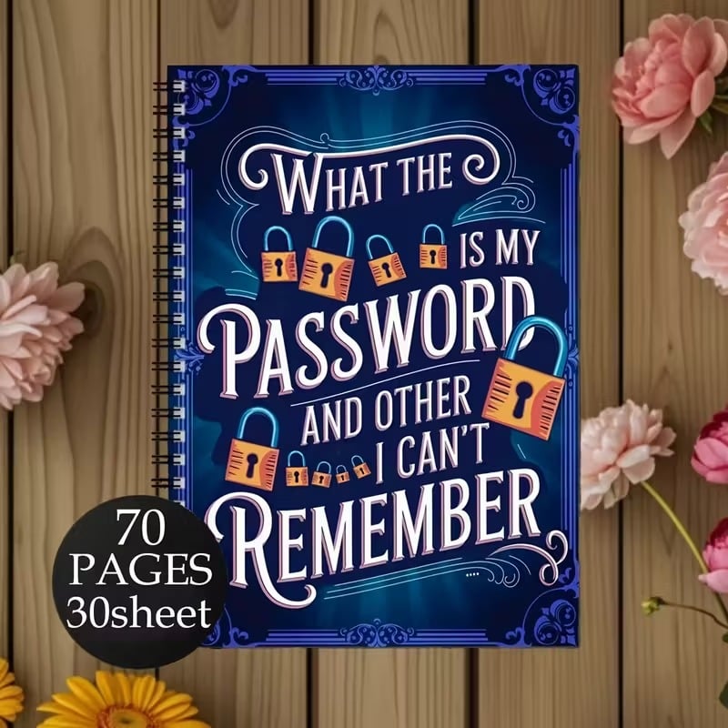 🔥 📅Funny Password Notebook - Spiral Bound with Lock Icons & Funny Security Phrases✍️