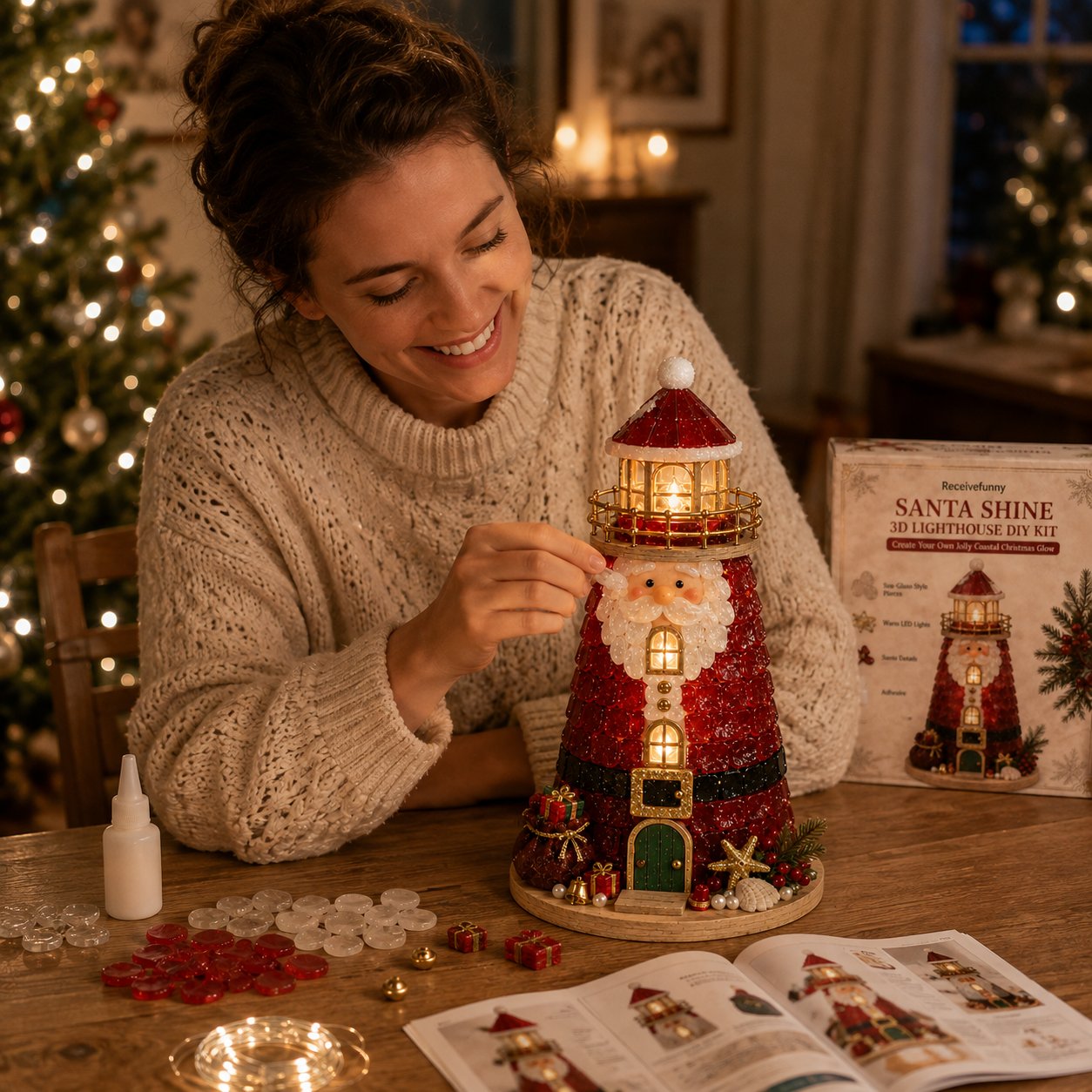 🎅 2026 Christmas Gift --🎄Beginner-Friendly DIY Lighted Christmas Character Sea Glass-Style Lighthouse Kit Collection | Complete Kit with Sea Glass-Style Pieces, LED Lights & Step-by-Step Guide Included 💕