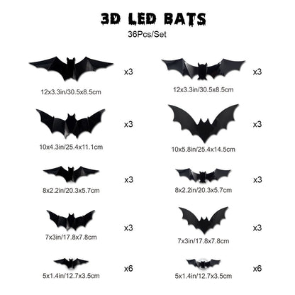 🎁3D Bat Design LED Decoration（1 Set 12 Pcs）