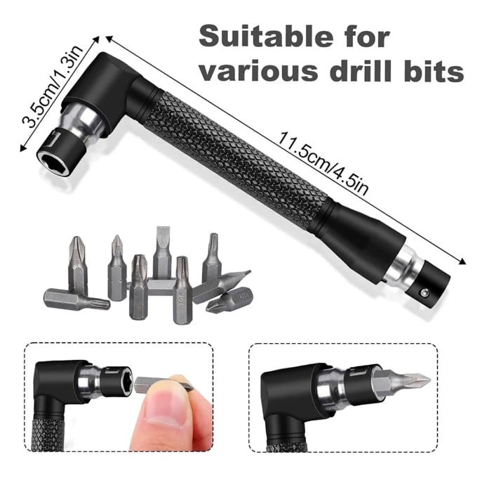 🔥 🛠️6Pcs Right Angle Drill Attachment Set with 105° Angle Drill Adapter and Impact Grade Socket Adapter